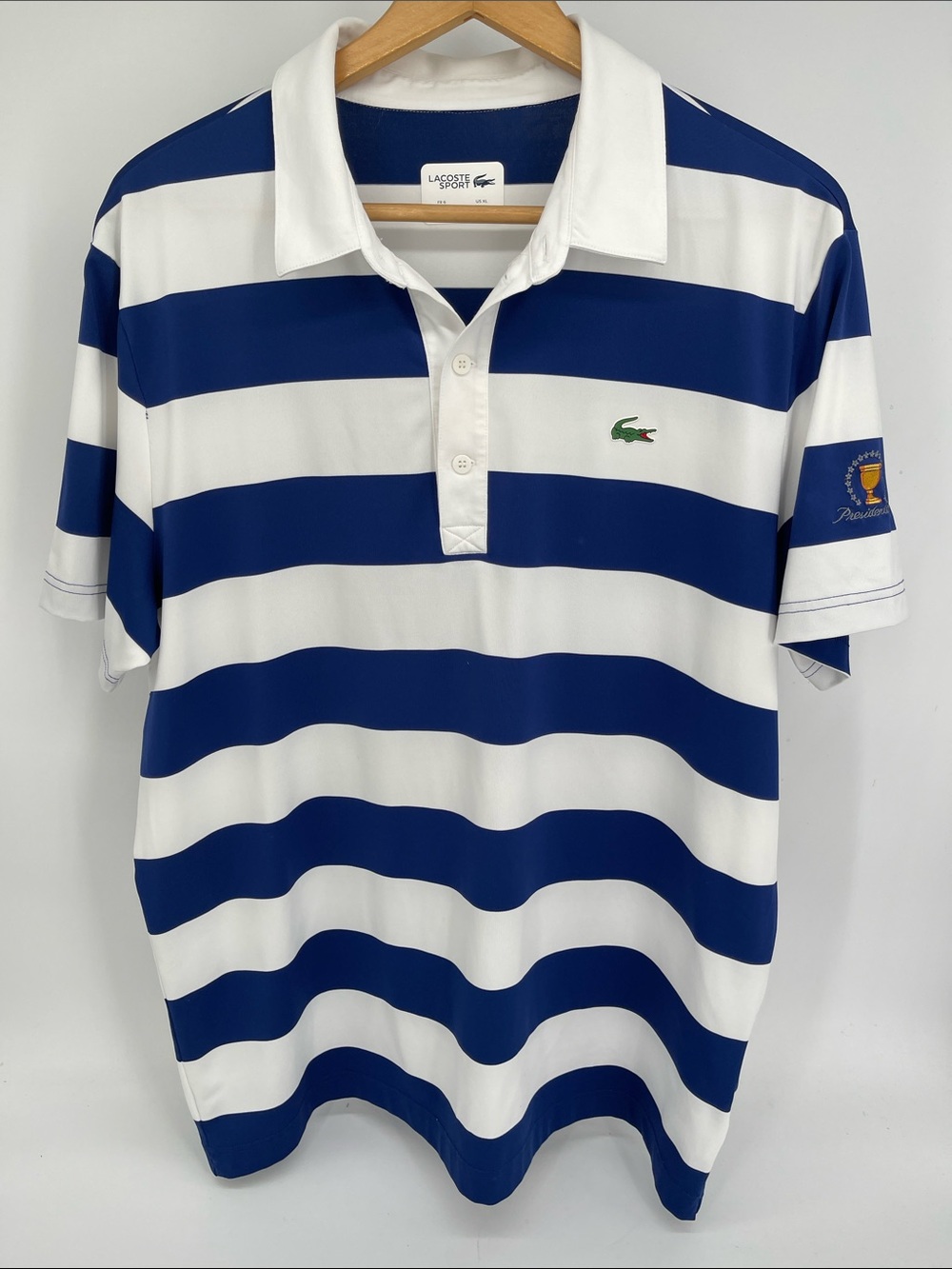 Lacoste Sport President’s Cup Men’s Blue And White Striped Polo Shirt XL